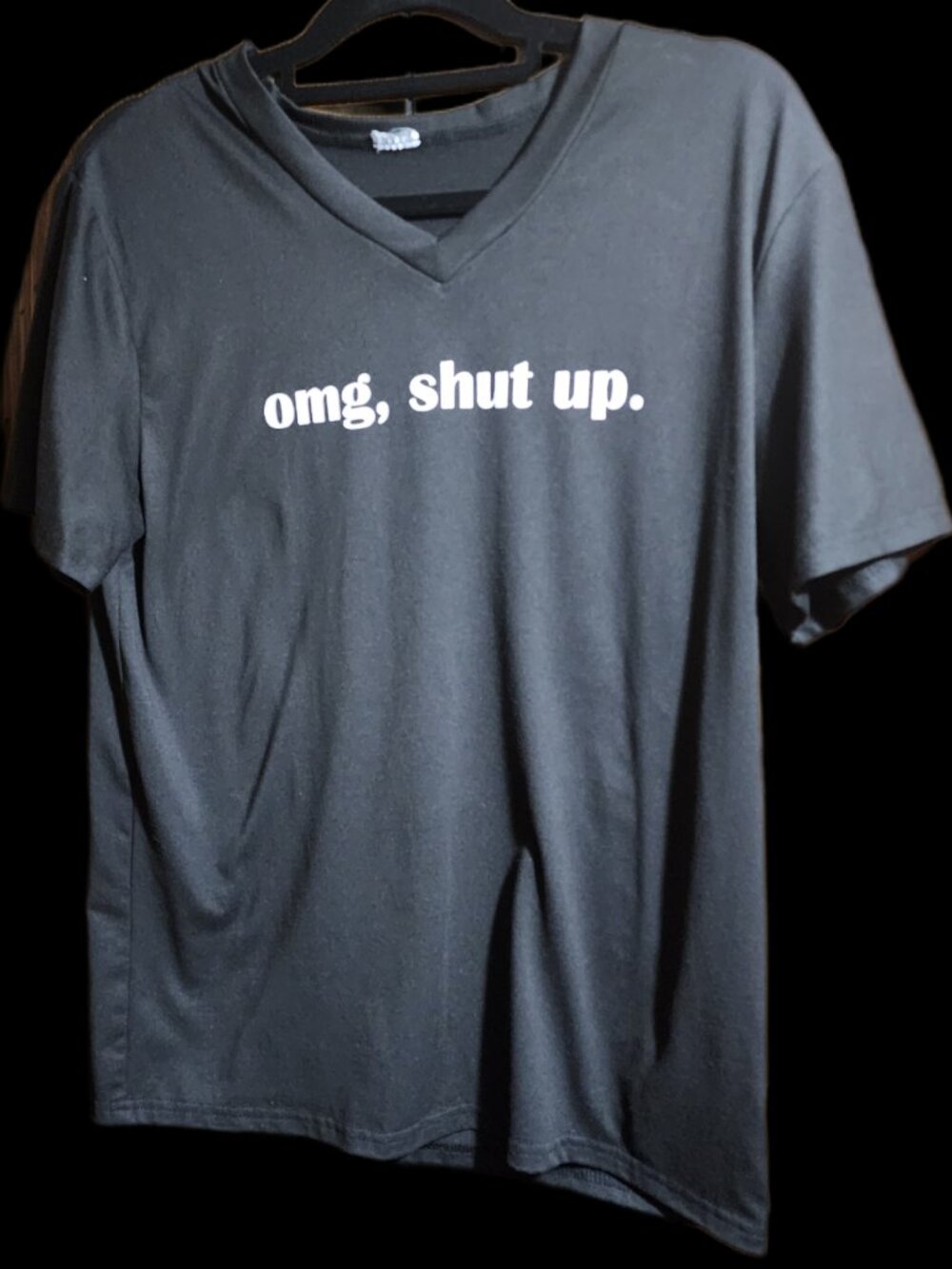 "OMG, Shut Up." Black Graphic V-Neck T-Shirt | Sarcastic Humor Funny Tee
